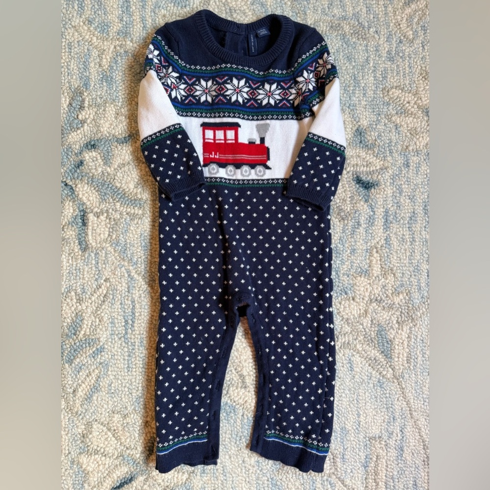 Navy Blue Baby Romper with Train Design
